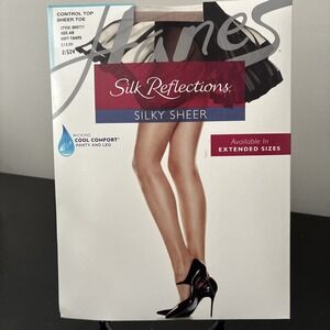 Hanes Women's Control Top Sheer Toe Silk Reflections Panty Hose Soft Taupe AB